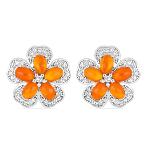 BUY 925 STERLING SILVER NATURAL ORANGE ETHIOPIAN OPAL GEMSTONE EARRINGS